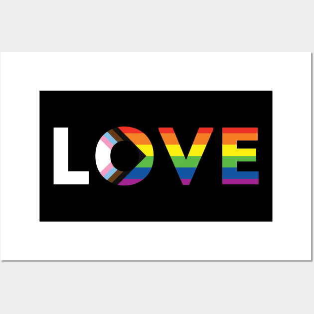 Progress Pride Flag LOVE Wall Art by superdupertees